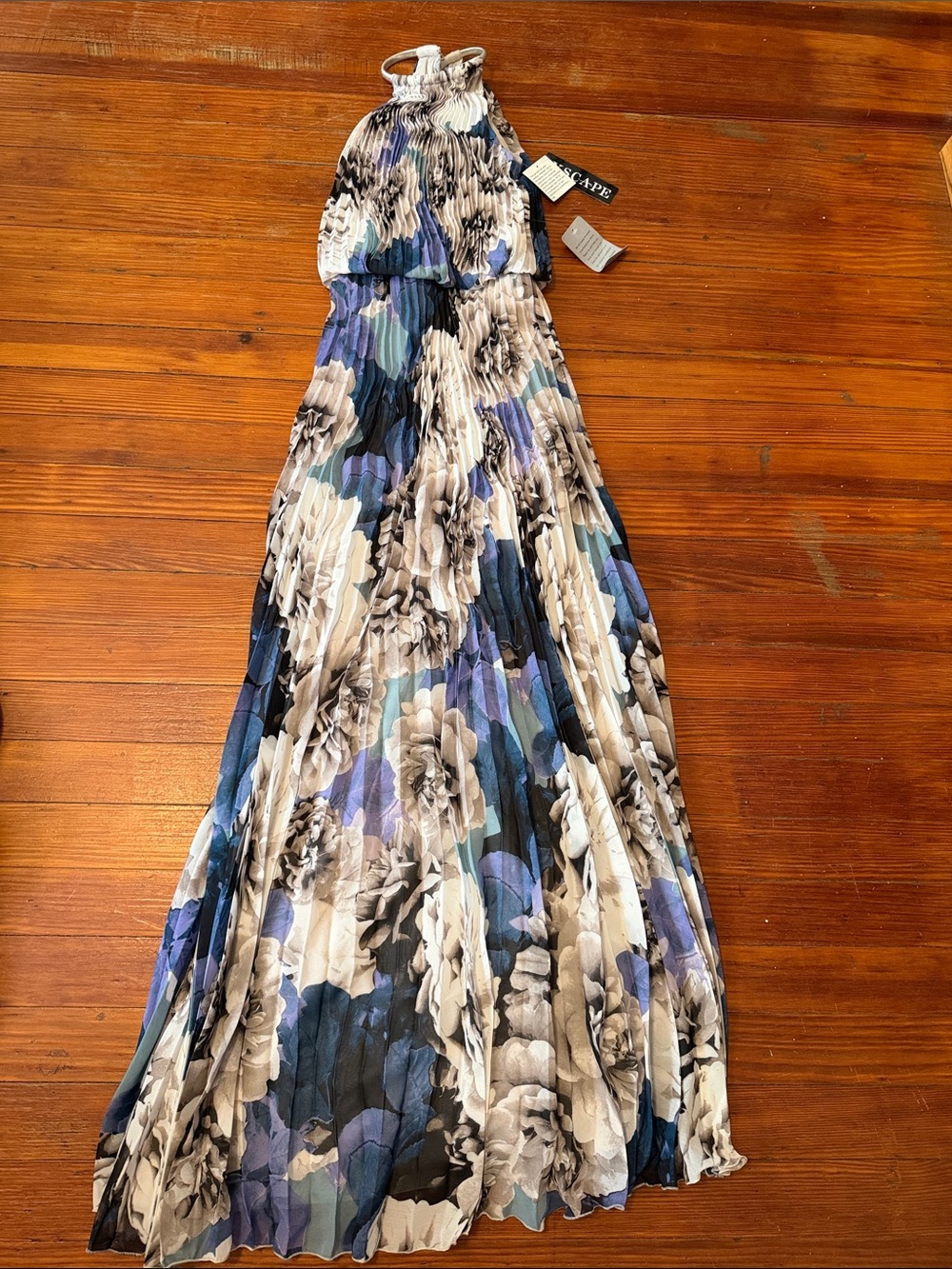 NWT XSCAPE CHIFFON HALTER DRESS METAL DETAIL